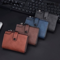 Dompet Pria Kulit PU Tipis Model Trifold dengan Resleting dan Kancing, Grosir