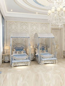 Letti Singoli Lussuosi in Stile Neoclassico, Letti Principessa in Legno Massello per Camere <span class=keywords><strong>da</strong></span> Letto Femminili, Letti Intagliati Blu <span class=keywords><strong>Sogno</strong></span> per Ragazze - Product Image 4