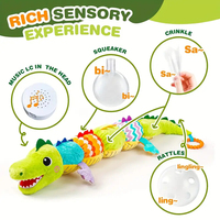 Jouet sensoriel pour bébé en forme de caméléon coloré, avec boucle de suspension, perles créponnées et hochet couineur, pour poussette, berceau et siège auto