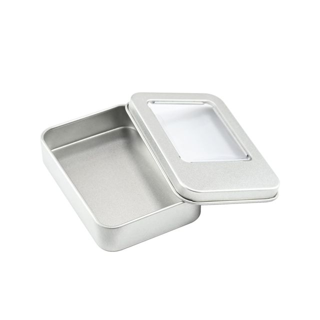 Square Small Metal Universal USB Flash Drive Case Jewelry Rectangular Window Iron Box Hand Spinner Packaging Tin Box