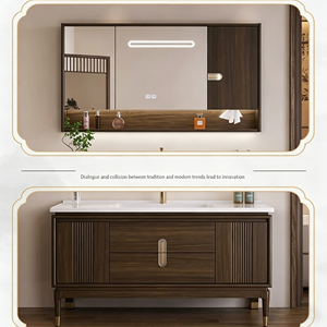 Nuovo Set <span class=keywords><strong>Mobile</strong></span> <span class=keywords><strong>Bagno</strong></span> a Colonna in Stile Cinese, Legno <span class=keywords><strong>Wenge</strong></span> Laccato, Legno di Gomma, Lavabo Integrato in Ceramica - Product Image 3