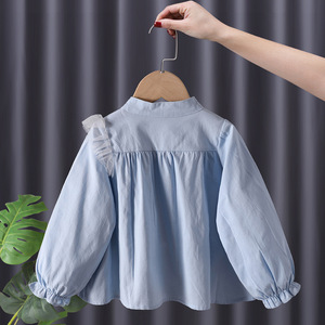 Child Star Circle Girls' Long Sleeve Shirt Stand Collar Cotton Breathable Princess Top For Toddlers And Preschoolers Spring - Product Image 3