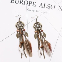 Europäisch-Amerikanische Bohemian Hühnerfeder-Ohrringe Vintage Übertriebener Urlaubsstil Ethnischer Quasten-Ohrring Yunnan Reise-Accessoires