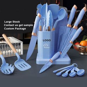 ชุดอุปกรณ์ครัวซิลิโคน 19 ชิ้น ทนความร้อน ไม่ติดกระทะ ช้อนตะหลิว มีดทำครัว พร้อมเขียง - Product Image 1