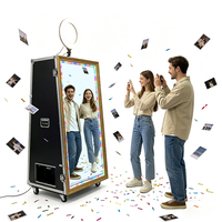 Photomaton miroir magique de 65 pouces de style flight-case en métal avec écran tactile de 55 pouces et cadre personnalisable pour mariages de grande envergure