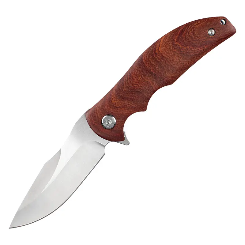 Cuchillo táctico de acero 9CR18MOV, navaja plegable con mango de madera, portátil, para caza y Camping, de bolsillo