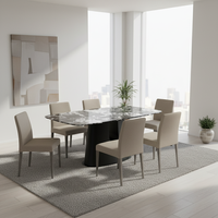 Ensemble de table à manger carrée en marbre imperméable de style nordique moderne de luxe pour 6 personnes, idéal pour les appartements, les hôtels, les écoles et les salons de villas