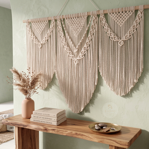 Tapisserie murale en macramé en coton de style exclusif, faite à la main avec des franges, pour salon, chambre à coucher, intérieur, toutes saisons - Product Image 2