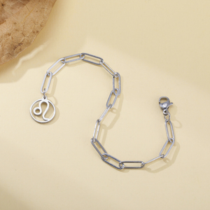 Pulsera de cadena <span class=keywords><strong>con</strong></span> clip de papel para mujer, constelación de acero inoxidable, Sagitario, Aries, cáncer, Leo, Virgo, regalo de joyería - Product Image 3
