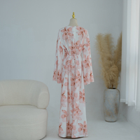 Nouvelle Abaya Loriya à imprimé floral aquarelle, col rond, manches longues évasées, robe longue modeste pour femmes musulmanes, idéale pour le quotidien et les fêtes