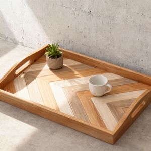 ถาดชาไม้สี่เหลี่ยมลายไม้เนื้อแข็งสำหรับเสิร์ฟกาแฟและชา ใช้ในโรงแรม - Product Image 1