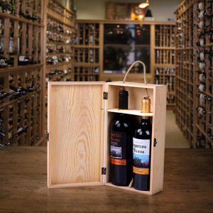 Wooden Gift Wine <b>Box</b> Double Compartment With Handle Recyclable Custom Logo Printing - Product Image 3