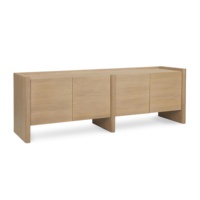 Meuble TV moderne Japandi en chêne naturel, 72 pouces, panneaux latéraux arrondis, armoire TV 4 portes, console multimédia de luxe de qualité ENF pour salon