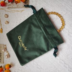 Super Soft Dark Green Velvet Custom Logo Bracelet Necklace Gift Jewellery Velvet <b>Dust</b> Packaging Pouch Jewelry Drawstring <b>Bag</b> - Product Image 4