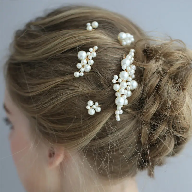 Slbridal Handgemaakte 3 Kleuren Bedraad Gesimuleerde Parels Bruids Haar Kam Haarspelden Stickers Set Bruiloft Haar Accessoires Vrouwen Sieraden