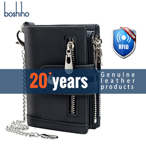 Boshiho Mens Ví chính hãng da bò da đồng xu Ví công suất lớn chống trộm <span class=keywords><strong>RFID</strong></span> chặn cổ điển đôi chuỗi Mens Ví - Product Image 1
