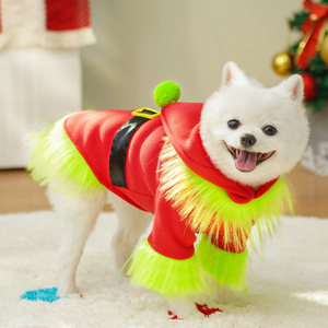 Disfraz de elfo para perros y gatos, traje navideño para mascotas, abrigo con capucha rojo y verde, lindo abrigo de poliéster, disfraz de transformación - Product Image 2