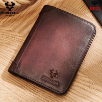 Dompet Ultra-tipis Kulit Asli Vintage Pria Lipat Tiga RFID Baru, Dompet Pendek Praktis dan Ringkas untuk Perjalanan