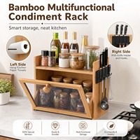 Support de rangement en bambou robuste et écologique avec crochets pour couteaux, porte-serviettes et condiments – Vente en gros