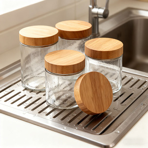 Barattoli in Vetro Ermetici per Alimenti e Miele, 220ml 300ml 420ml 660ml 730ml, Personalizzabili, con Coperchi in <span class=keywords><strong>Legno</strong></span> <span class=keywords><strong>di</strong></span> Bambù - Product Image 4