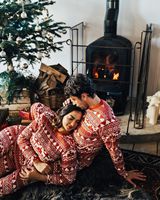 Setelan Piyama Natal Keluarga Motif Rusa Merah, Tersedia 1pc POD Dropshipping, Baju Tidur Bayi, Mockup Gratis, Piyama Personalisasi