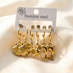 Pendientes de Acero Inoxidable de Alta Gama con Diseño Francés y Temática Marina Dorada para Mujer, Diseño Exclusivo con Conchas, Estrellas de Mar y Tortuga - Product Image 2