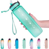 Bouteille d'eau portable en plastique dépoli, écologique, avec paille, classique, pour le sport, la gym et le camping
