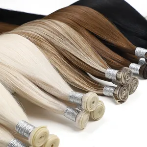 Dubbel Getekend Genie Inslag Russische Rauwe 100% Remy Hair Maagd 50G 60G 20 22Inch Hand Gebonden Genie Inslag Hair Extensions Menselijk Haar