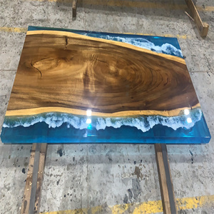 Venta caliente Logo de soporte Cena de madera de nogal Clear <span class=keywords><strong>River</strong></span> <span class=keywords><strong>Blue</strong></span> Ocean Island Bar Comedor Café Mesa de resina epoxi - Product Image 4