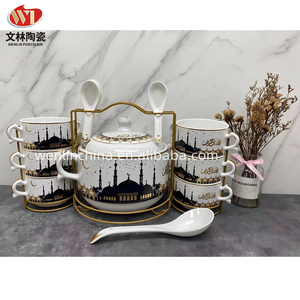 Ả Rập phong cách ramadan thiết kế mặt trăng sao súp bữa ăn tối thiết lập 16pcs tureen nồi với bát súp & muỗng lớn chất lượng cao màu trắng sứ - Product Image 4