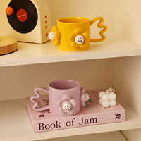 BHM Tasse en céramique mignonne style Instagram |   Capacité de 240 ml |   Couleurs violette vif/jaune |   Lave-vaisselle et micro-ondes compatibles |   Tasse