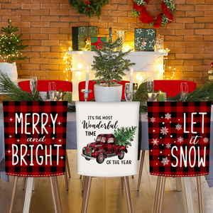 4 Uds fundas navideñas para sillas de lino negro y rojo búfalo a cuadros árbol muñeco de nieve camión comedor fundas de asiento Decoración - Product Image 4