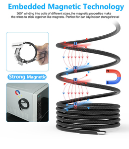 Cable <span class=keywords><strong>USB</strong></span> C de nailon autoenrollable de 66W, 1m, 3A, con accesorios de organización trenzados, carga rápida para cámaras y auriculares - Product Image 2