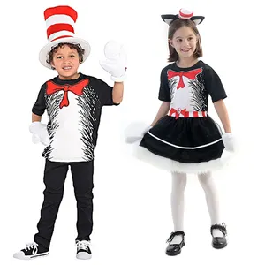 2024 kostum Halloween anak-anak kustom topi kucing di topi karena gaun anak perempuan bermain peran kostum berdandan