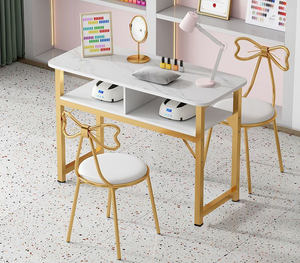 <span class=keywords><strong>Mesa</strong></span> de manicura de lujo con luz de Metal moderna 2025, <span class=keywords><strong>precio</strong></span> especial, tablero de densidad, <span class=keywords><strong>MESA</strong></span> DE MANICURA Doble - Product Image 1