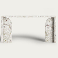 Table console en marbre Dream Home avec base en arche recourbée, cadre à encoches incurvées intérieures, en travertin rouge, table contemporaine pour couloir
