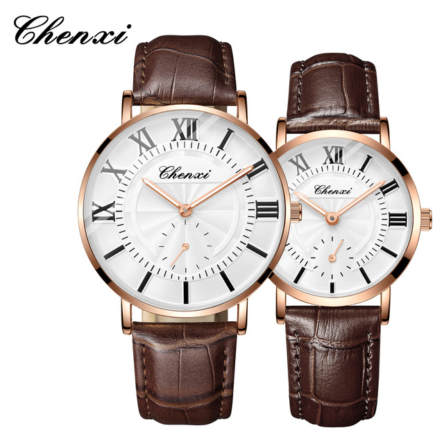 Couple's watch fashion women's quartz watch round dial leather strap men's watch cross-border wholesale