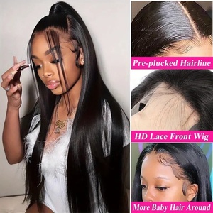 <span class=keywords><strong>Pelucas</strong></span> de encaje negro para mujeres con cabello largo y liso dividido en el medio, esponjoso y <span class=keywords><strong>natural</strong></span>, son stock Europa América - Product Image 4