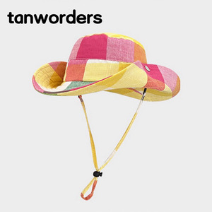 Dopamine Colorful Plaid Bucket <b>Hat</b> Women Men Spring Summer Korean Style Wide Brim UV Protection Sun <b>Hat</b> for Camping Hiking - Product Image 1