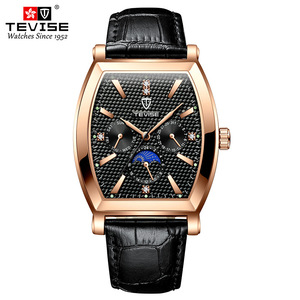 Montres pour hommes, cadran ajouré, forme tonneau, bracelet en cuir véritable, tourbillon automatique mécanique, modèle 8383D - Product Image 3