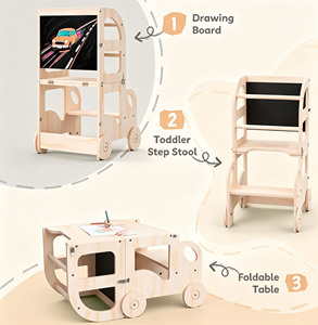 Wood Children Kids Kitchen <b>Learning</b> <b>Tower</b> Montessori for Kids With Drawing Board 1-6Years Children Table And Chair - Product Image 3