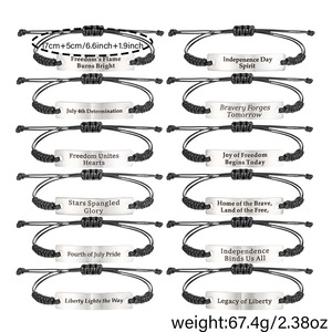 Ensemble de bracelets Jour de l'Indépendance en acier inoxydable, fil ciré tressé, lettres anglaises gravées au laser, cadeau unisexe inspirant - Product Image 4