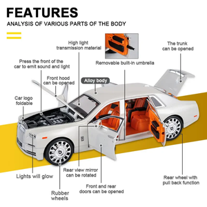รถโมเดล Rolls Royce Phantom โลหะหล่อขึ้นรูป ขนาด 1:20 รถซีดานหรูหรา พร้อมประตูเปิดได้ เสียงและไฟส่องสว่าง รายละเอียดครบถ้วน - Product Image 4