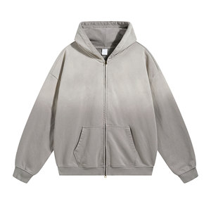 High Quality Factory Drop Shoulder CUstom Logo Plain Heavyweight Hoodies French Terry Grey Oversize 450gsm Zip up <b>Men</b> Box <b>Hoodie</b> - Product Image 3