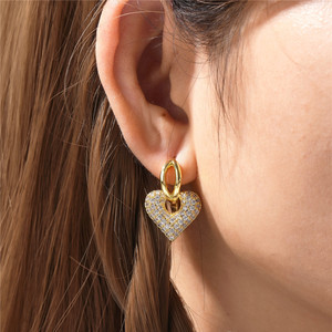 Boucles d'oreilles pendantes en forme de cœur CANNER 5A en zircon, plaquées or 18 carats, en laiton, boucles d'oreilles en forme de cœur tendance, bijoux de luxe, cadeaux pour femmes - Product Image 5