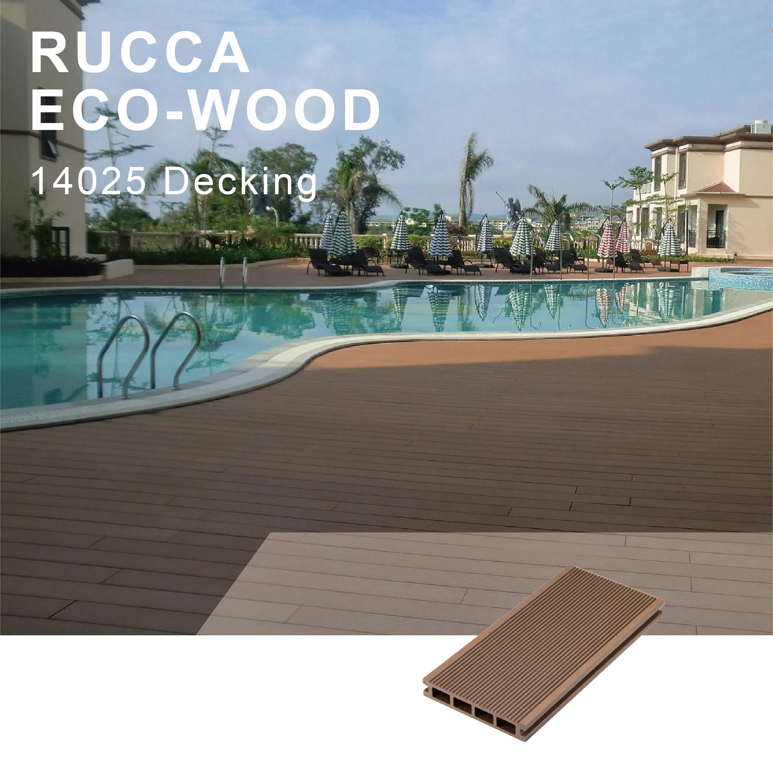 RUCCA fornitori sintetico decking di legno di teak 140*25MM decking composito di plastica di legno prezzo