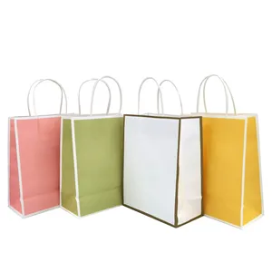 맞춤형 인쇄 로고 생분해 성 bolsas de papel 다채로운 의류 선물 쇼핑 포장 손잡이가있는 일회용 크래프트 종이 가방
