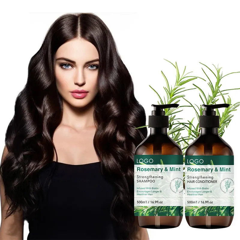 Champú orgánico de etiqueta privada para el crecimiento del cabello, aceite de Romero rizado sin sulfato, champú y acondicionador de menta, juego para el cuidado del cabello