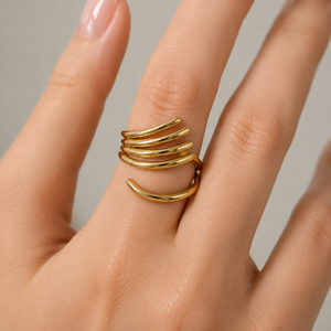 Multi-Band Open <b>Ring</b> Stainless <b>Steel</b> 14K Gold Vacuum Plated Adjustable Five-Line Sculptural <b>Ring</b> 19.1–21.2 mm - Product Image 4