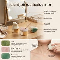 Rouleau de massage facial et grattoir Gua Sha en jade naturel et quartz rose pour raffermir la peau et détendre les muscles